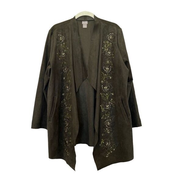Chico’s Faux Leather Suede Green Open Jacket Sz.2P - Picture 1 of 4